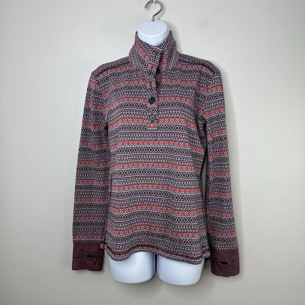 Kavu Pullover Shirt Women's Small 1/4 Button Fair Isle Print Outdoor Camping